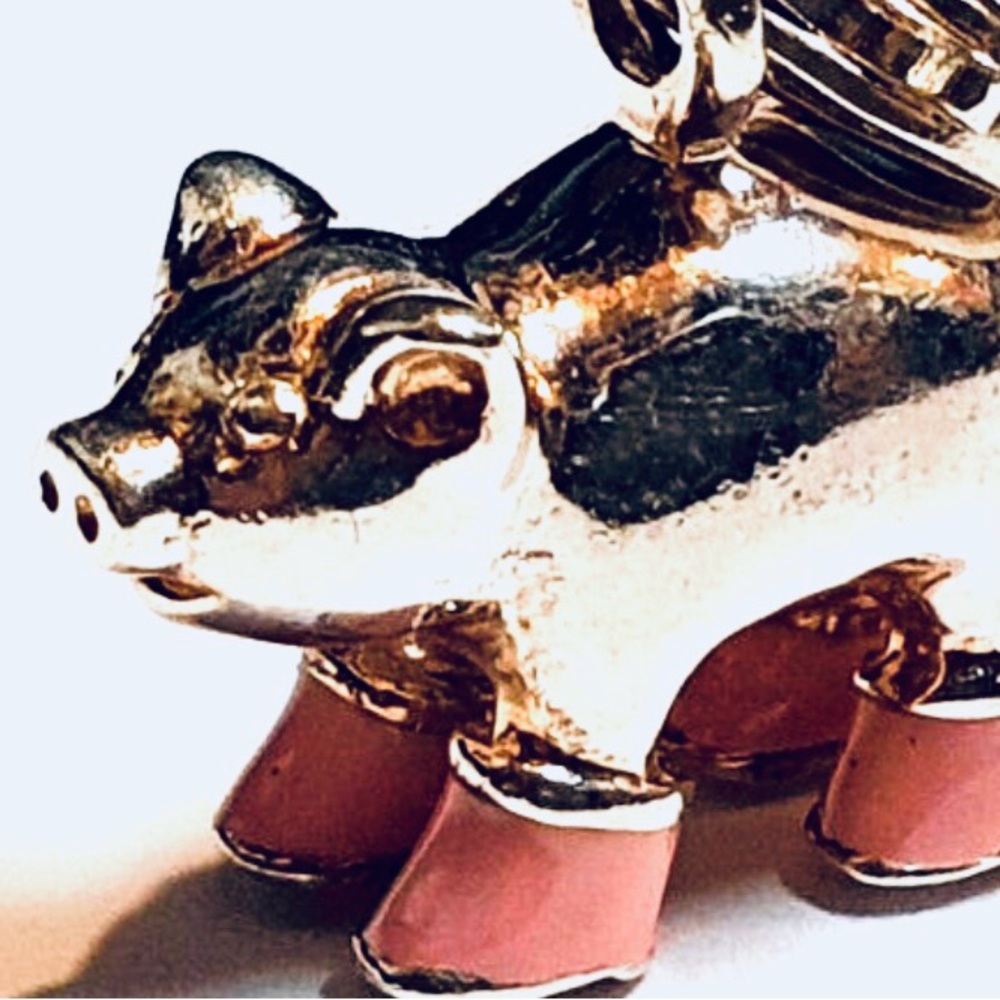 Silver Pig Charm with Pink Accents